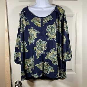 St. John's Bay Navy Blue Paisley Blouse
